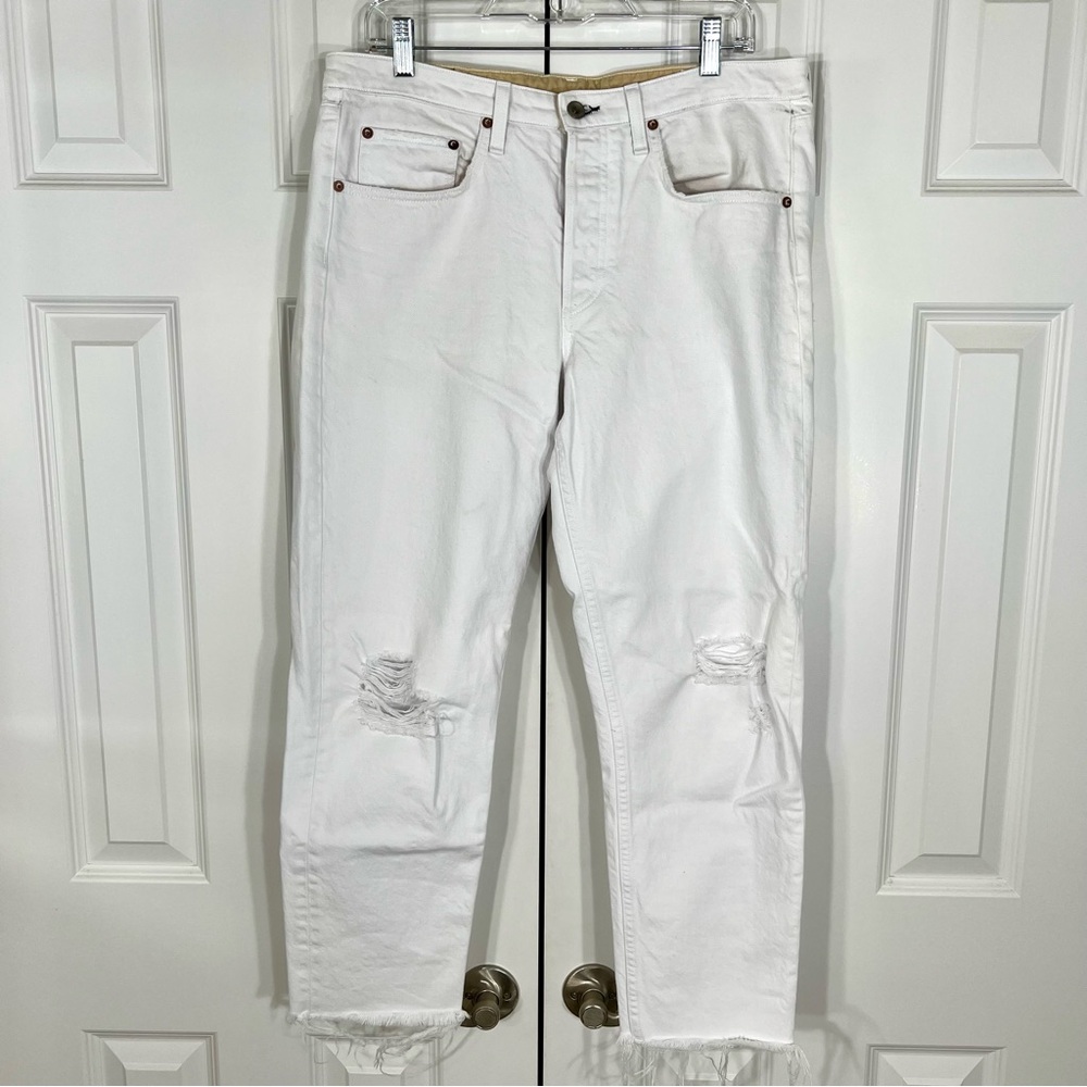 rag & bone Women's ROSA mid-rise White Distressed Boyfriend Jeans